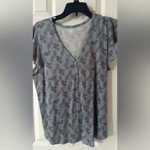 LOFT Blue cotton with flutter sleeves